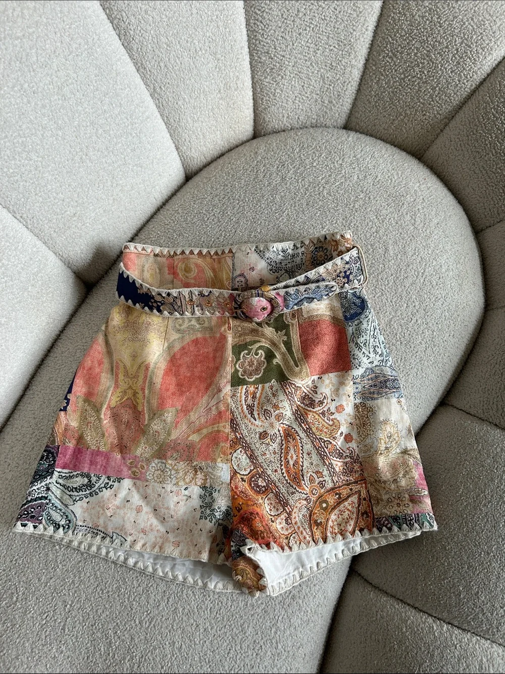 Zimmermann Multicolor Paisley-Print High-Waist Shorts with Belt - Picture 3 of 6